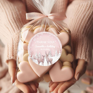 Winter Wonderland Thank You   Pink and Deer Classic Round Sticker