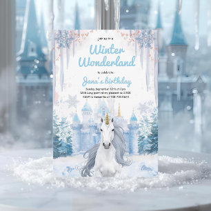 Winter Wonderland Unicorn Birthday  Invitation