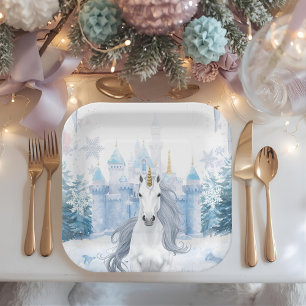 Winter Wonderland Unicorn Magical `Snow Paper Plate