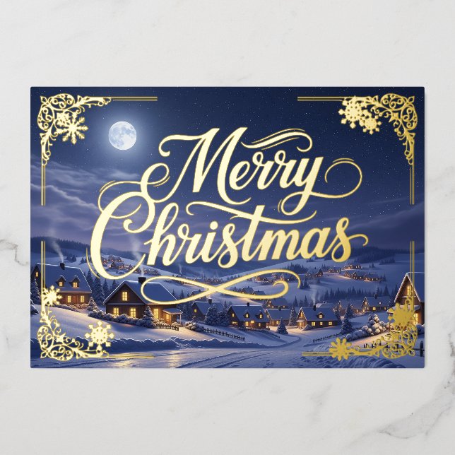 Winter Wonderland Village, Foil Christmas Card (Front)