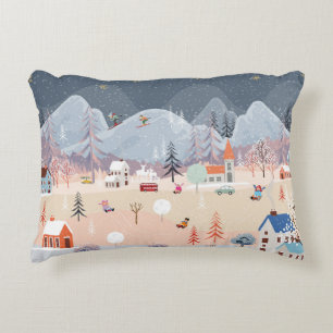 Winter Wonderland: Vintage Countryside Scene. Decorative Cushion