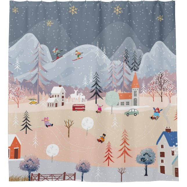 Winter Wonderland: Vintage Countryside Scene. Shower Curtain (Front)