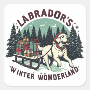 Winter Wonderland Vintage Labrador Dog Christmas Square Sticker