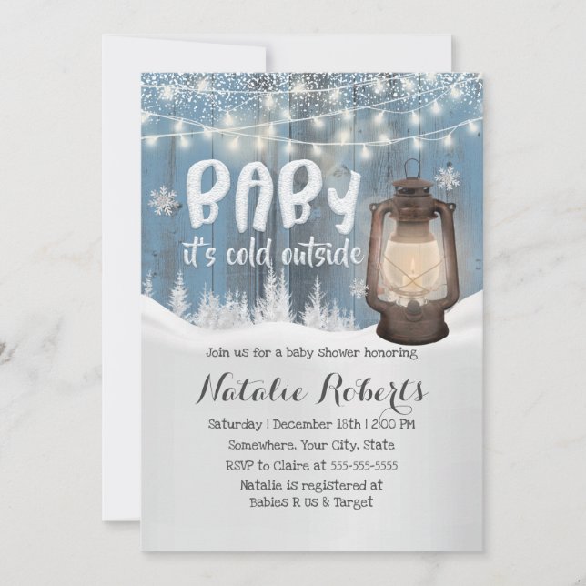 Winter Wonderland Vintage Lantern Baby Shower Invitation (Front)