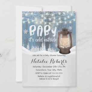 Winter Wonderland Vintage Lantern Baby Shower Invitation