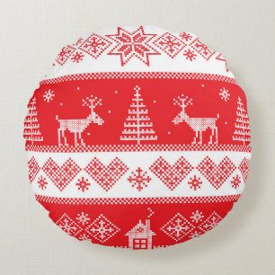 Winter Wonderland: Vintage Seamless Design. Round Cushion