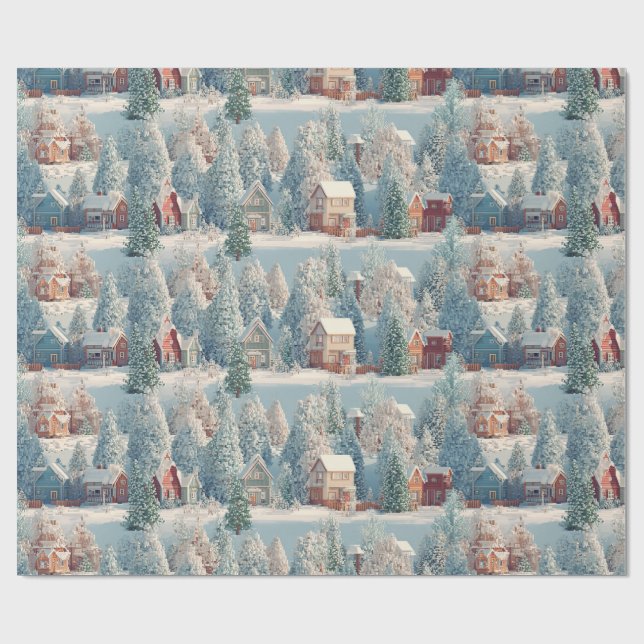 Winter Wonderland Voxel Art Wrapping Paper (Flat)