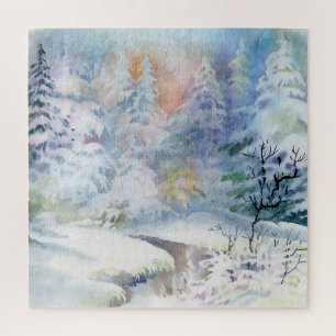 Winter Wonderland: Watercolor Landscape Jigsaw Puzzle