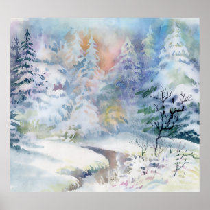 Winter Wonderland: Watercolor Landscape Poster
