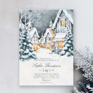 Winter Wonderland Watercolor Snow Cold Baby Shower Invitation
