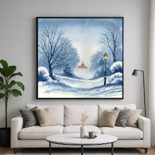 Winter Wonderland - Watercolor Style Landscape Poster