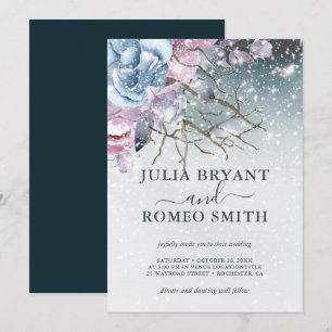 Winter Wonderland Wedding Floral Snow Invitation