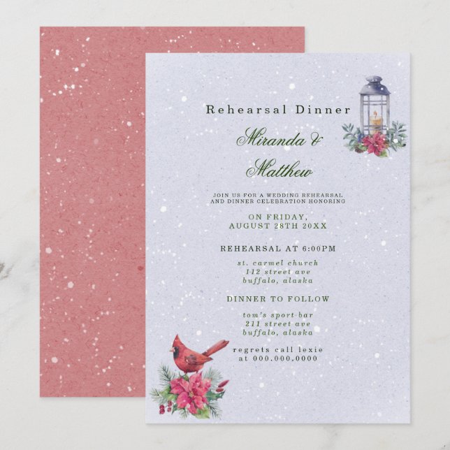 Winter Wonderland Wedding Rehearsal Dinner Invitation (Front/Back)
