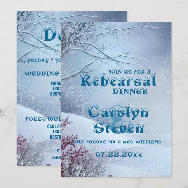 Winter Wonderland Wedding Rehearsal Dinner Invitation (Front/Back)