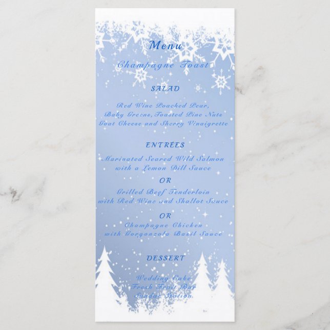 Winter Wonderland Wedding, Snow, Christmas Party, Menu (Front)