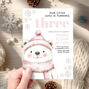 Winter Wonderland White Bear Acrylic Birthday Acrylic Invitations