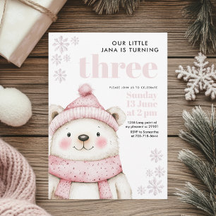 Winter Wonderland White Bear Birthday Invitation