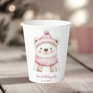 Winter Wonderland White Bear Birthday  Paper Cups