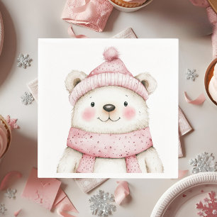 Winter Wonderland White Bear Pink  Birthday  Napkin
