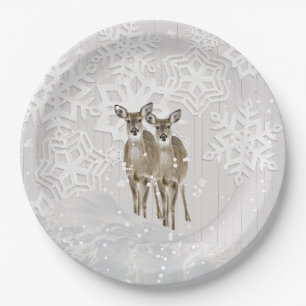 Winter Wonderland White Christmas with Deer Paper Plate