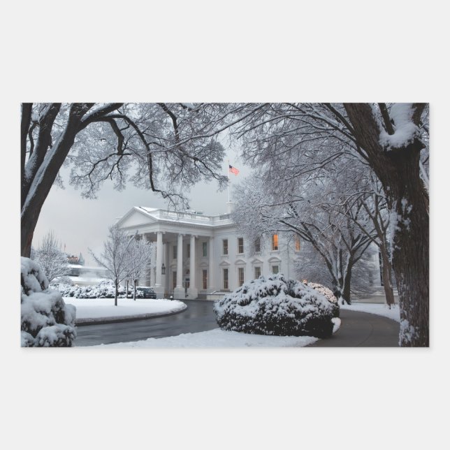Winter Wonderland White House Rectangular Sticker (Front)