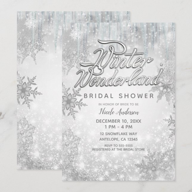 Winter Wonderland White Snowflakes Elegant Party Invitation (Front/Back)
