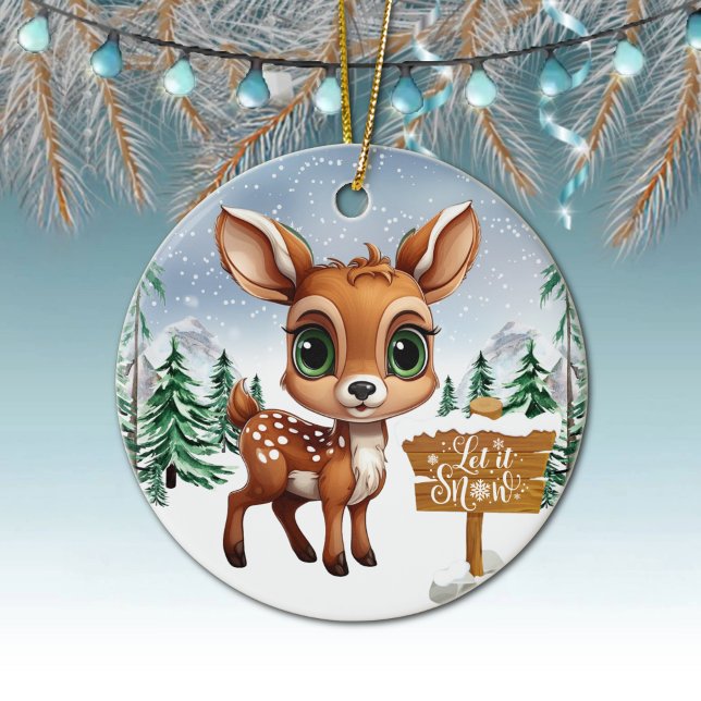 Winter Wonderland Wildlife Deer Holiday Decor 🦌🎄 Ceramic Tree Decoration (Winter wonderland wildlife deer holiday decor ornament cute baby doe Let It Snow Decoration 🦌🎄)