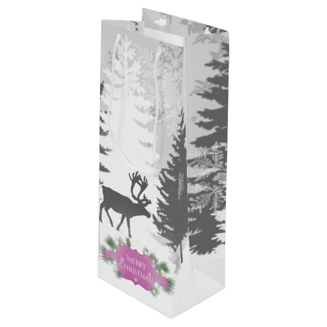 Winter Wonderland Wine Gift Bag - Magenta (Front Angled)