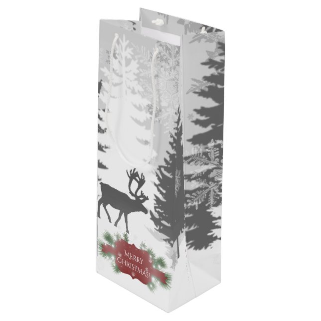 Winter Wonderland Wine Gift Bag - Red (Front Angled)