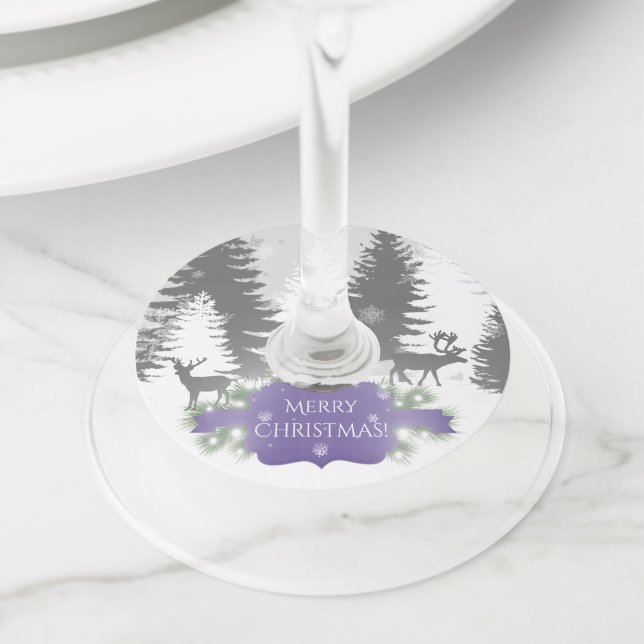 Winter Wonderland Wine Glass Tags - Purple (Close Up)