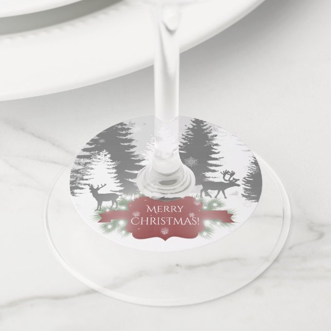 Winter Wonderland Wine Glass Tags - Red (Close Up)