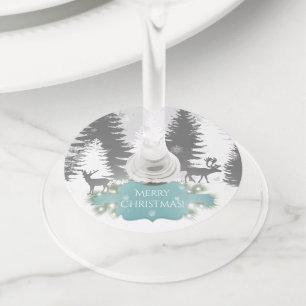 Winter Wonderland Wine Glass Tags - Teal