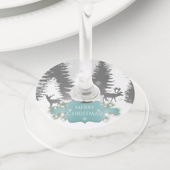 Winter Wonderland Wine Glass Tags - Teal (Close Up)