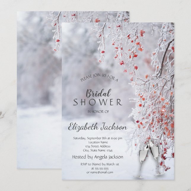 Winter Wonderland,Wineglass Bridal Shower Invitation (Front/Back)