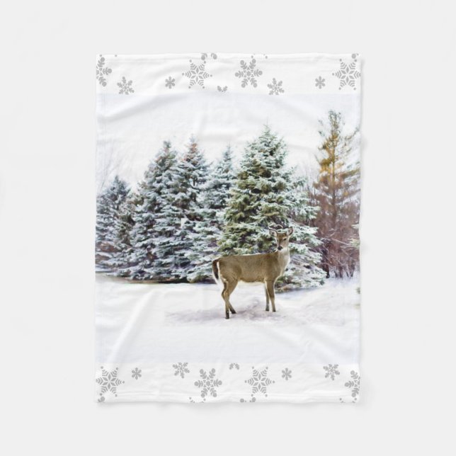 Winter Wonderland with Deer Fleece Blanket (Front)