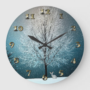 Winter Wonderland with Rabbit Large Clock