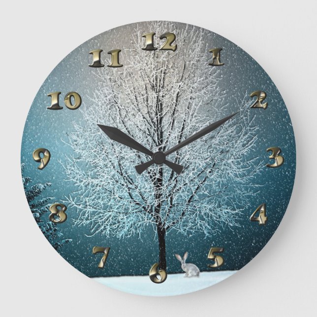 Winter Wonderland with Rabbit Large Clock (Front)