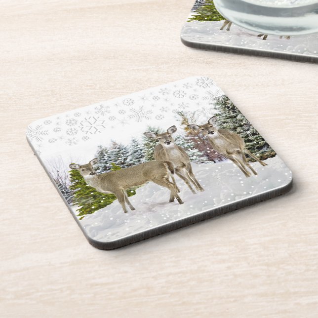 Winter Wonderland with Whitetail Deer  Coaster (Left Side)