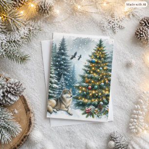 Winter Wonderland Wolf Christmas Holiday Card