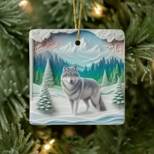 Winter Wonderland Wolf Personalised Christmas  Ceramic Ornament