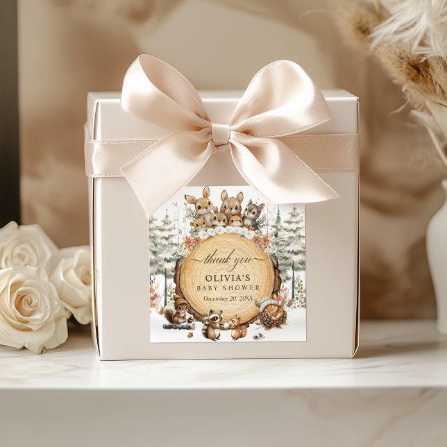 Winter Wonderland Woodland Animals Baby Shower Square Sticker (Creator Uploaded)