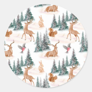 Winter Wonderland Woodland Animals Christmas Classic Round Sticker