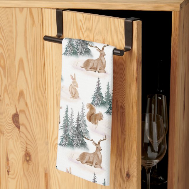 Winter Wonderland Woodland Animals Christmas Tea Towel (Thirds Fold)