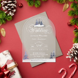 Winter Wonderland Woodland Snow Arch Shape Wedding Acrylic Invitations