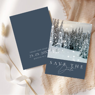 Winter Wonderland Woodland Snow Script Wedding Save The Date