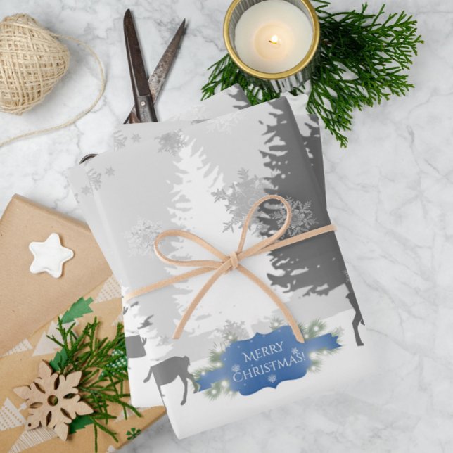 Winter Wonderland Wrapping Paper Flat Sheets -Blue (Blue Winter Wonderland Wrapping Paper Sheets)