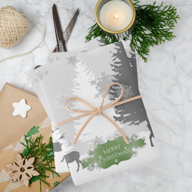 Winter Wonderland Wrapping Paper Flat Sheets Green (Green Winter Wonderland Wrapping Paper Sheets)