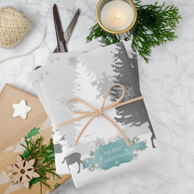 Winter Wonderland Wrapping Paper Sheets - Teal (Teal Winter Wonderland Wrapping Paper Sheets)