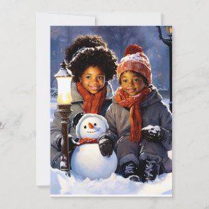 Winter Wonders: Kids and Their Snowman Creation Holiday Card