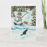 Winter Wonders Snowman Gone Fishing by Bihrle Holiday Card<br><div class="desc">When is a good time to go fishing? Anytime! 

Meet the Flurries! You will never out grow our childhood snowmen memories. Now you can share the love & happiness that only a snowman knows how to best.

Art & illustrations are by AmyLyn Bihrle.</div>